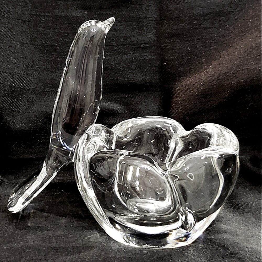 Signed Nancy Daum France Vintage French Art Crystal Vase with Perching Bird